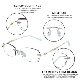 YEIN Fashion Rimless Reading Glasses Blue Light Blocking Spectacle Readers for Women(Green,+0.00)