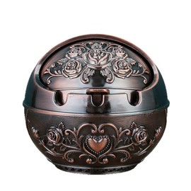 European style ashtray vintage decorative windproof ashtray and home office covered decorations metal portable interior and outdoor decoration gifts and boyfriend decorations (Red Copper Heart)