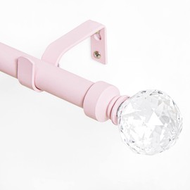 NICETOWN Window Treatment Single Curtain Rod Set 1" Diameter with Decorative Round Clear Acrylic Ball Finials for Nursery Girls Kids Daughters Room Decor, Adjustable Length from 48 to 86-Inch, Pink