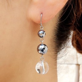 Gold Stone Terahertz Earring, For Both Ears, 3 Strings, Natural Crystal, Sparkling, Swaying, Power Stone, Health, Beauty