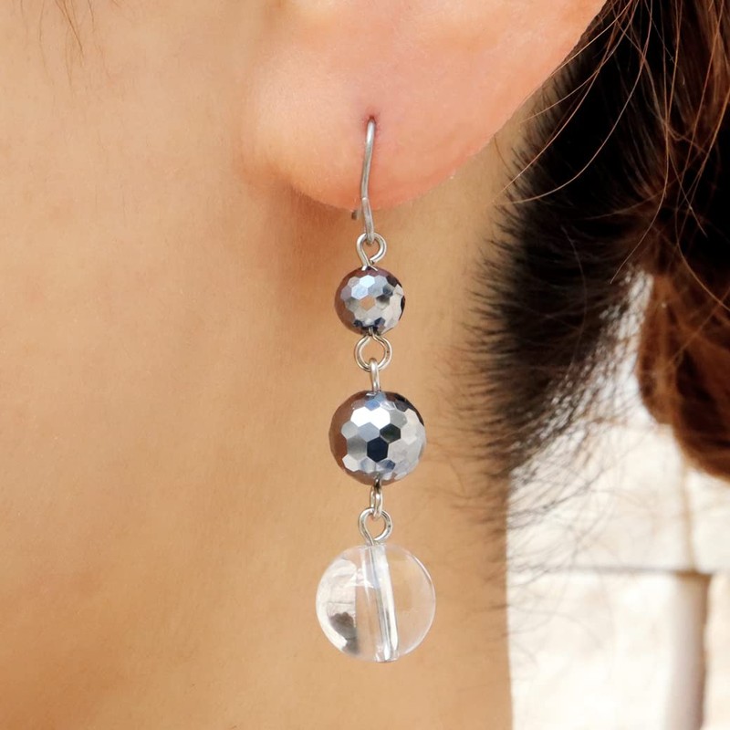 Gold Stone Terahertz Earring, For Both Ears, 3 Strings, Natural