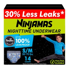 Ninjamas, ropa interior desechable, ropa interior nocturna, para niños, 14 unidades, talla S/M (40 – 50 libras)