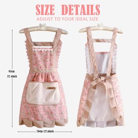 LHLZNB lovely aprons for women, Waterproof Bib Apron, kitchen apron，Hand Wipe Cooking Apron with Pocket Kitchen，Chef Women Men Apron for Home Kitchen Restaurant (Pink Fragmented Flowers)