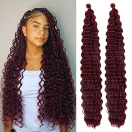 Dark Burgundy Deep Wave Crochet Hair for Boho Braids 900# Synthetic Boho Hair for Braiding