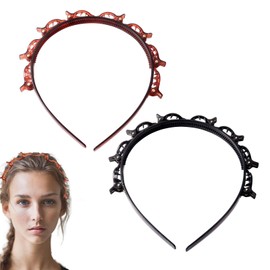 2Pcs Double Bangs Hairstyle Hairpin Headband with Clips, Toothed Headband Braid Tool, Double Layer Weave Bangs Clip Fashion Hair Accessories for Women Girls