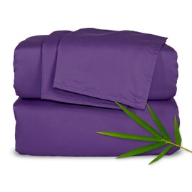 King Sheets by Pure Bamboo, Genuine 100% Organic Viscose Derived from Bamboo Bed Sheet Set, Luxuriously Soft & Cooling, Double Stitching, Lifetime Quality Promise (King, Purple)