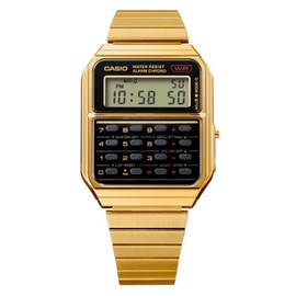 Casio CA500WEG-1A Calculator Gold Strap Unisex Adult Watch, Black Dial, 43.2 × 34.4 × 8.2 mm