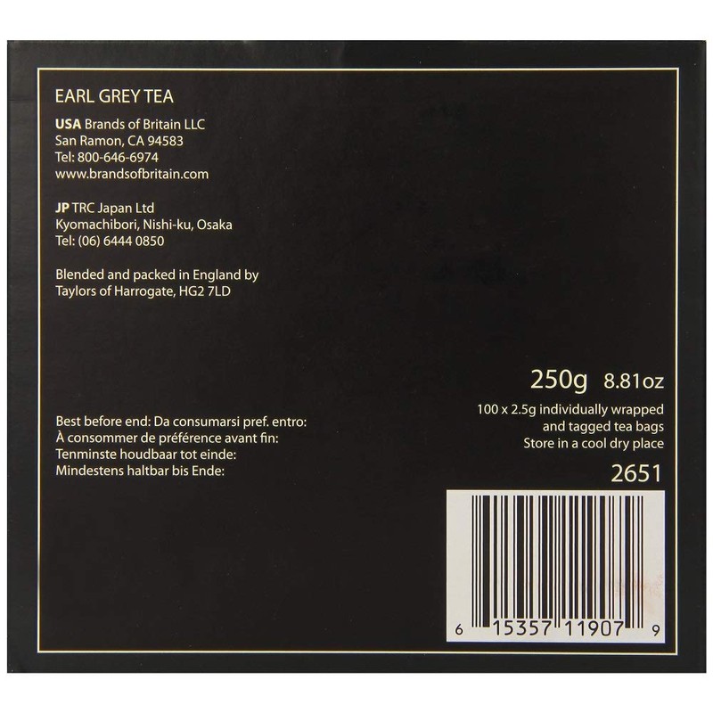 Taylors of Harrogate Earl Grey Tea, 100 Teabags, Pack of