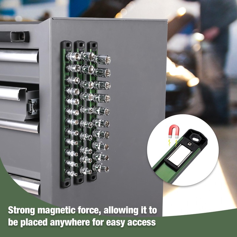 WORKPRO Magnetic Socket Organizer, 1/2-Inch Drive Aluminum Alloy Socket Rail,