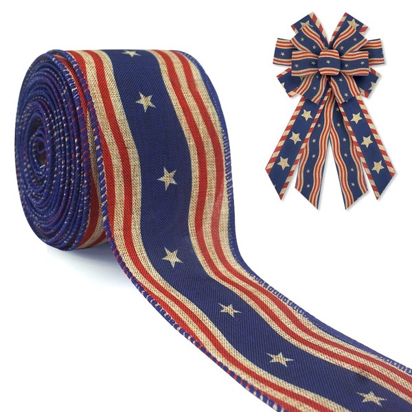 ABTOLS Patriotic Wired Edge Ribbons 2.5" 10 Yards, Veterans Day
