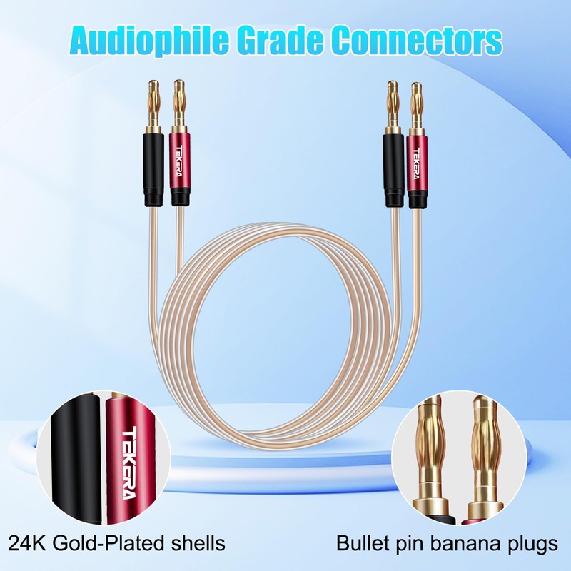 TEKERA Speaker Cable with Banana Tip Plugs, 2M Speaker Cable