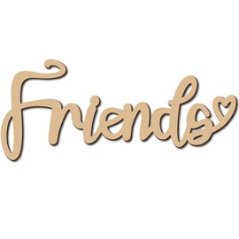 CREATCABIN Friends Wood Cutouts Wooden Laser Cut Decorative Word Signs Blank Slices Script Unfinished Letter Ornaments for Wreath Home Cafe Shop Apartment Farmhouse Porch Party Wall 11 x 4.7 inch