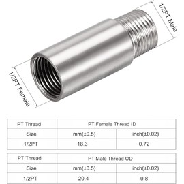 Awclub Brazo de extensión para cabezal de ducha, 2 unidades de 2.4 pulgadas G1/2 macho x rosca hembra G1/2 304 acoplador de tubería de acero inoxidable fundido, color plateado