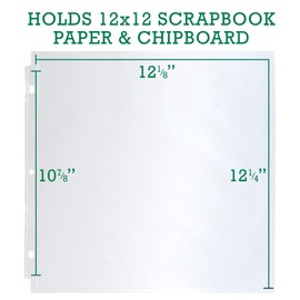 Samsill Scrapbook Refill Pages 12x12 Inch, 100 Pack, Fits 3 Ring Scrapbook Binders and 12x12 Photo Albums, Top-Loading, Heavy-Duty, Holds 2 Pages, Super Clear