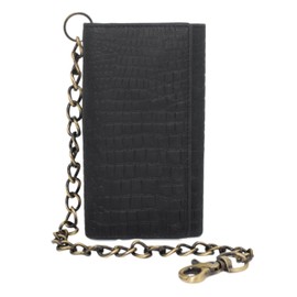 CAZORO USA Motorcycle Chain Wallet for Men – 100% Natural Genuine Leather, Long Trifold RFID Blocking, Credit Card Money Organizer - Men’s Trucker Biker Metal Chain Wallets (Croco Black)