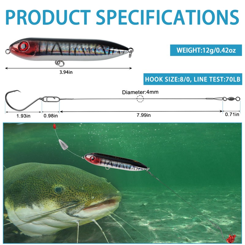 Catfish Float Rigs Santee Rig Catfishing Tackle 8/0 Circle Hooks