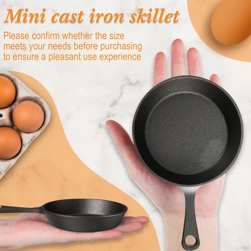Remerry 5 Sets 4 Inches Cast Iron Skillets Mini Black