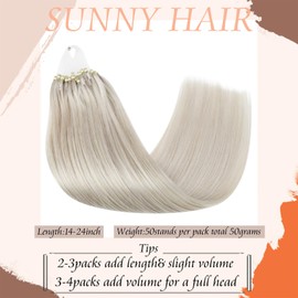 Sunny Hair Micro Beads Hair Extensions Invisible Micro Loop Hair Extensions Human Hair Straight Micro Ring Hair 50G/50S Micro Link Hair Extensions for Women Blonde 20inch