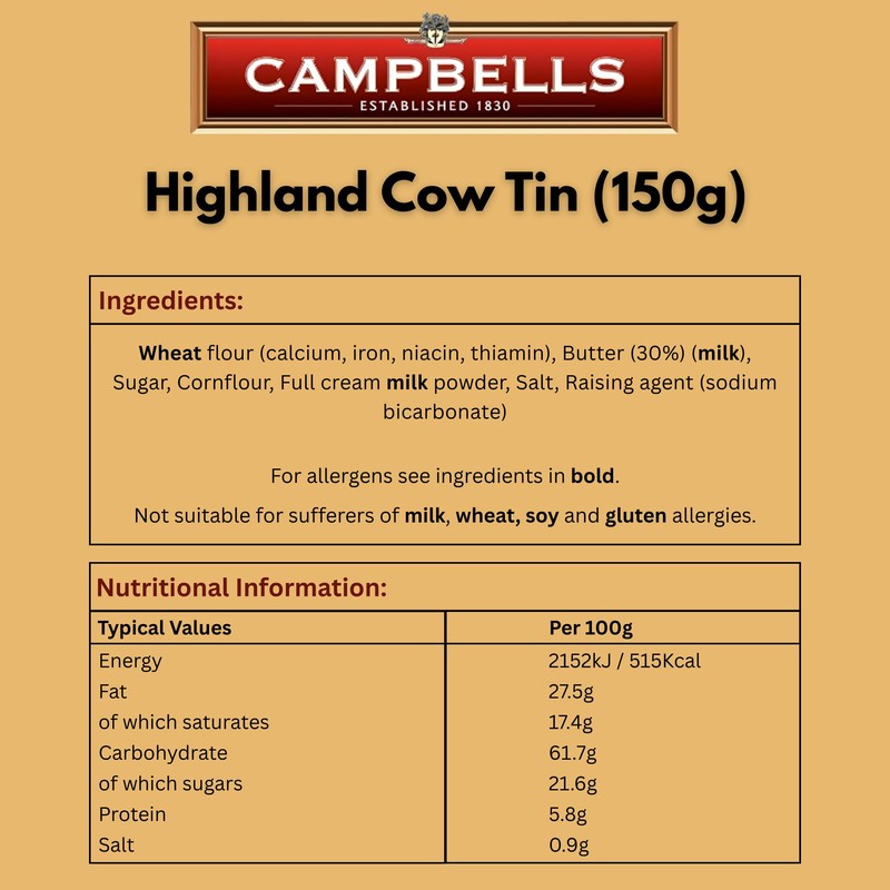 Campbells Shortbread Cute Highland Cow Assorted Cookies Tin 5.3 Oz