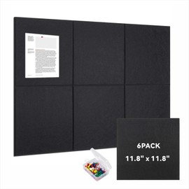 Large Cork Bulletin Board for Wall 36" x 24", 6 Pack Black Felt Pin Board with 30 Pushpins and 36 Safe Removable Adhesive Tabs, Felt Wall Tiles for Office（Black）