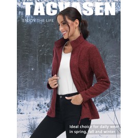 TACVASEN Womens Fleece Jacket Full Zip Black Jacket Women Casual Sherpa Jacket Women Spring Jackets for Women Light Jackets Wine Red S