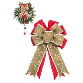 2 Pack Christmas Tree Bow Topper Christmas Wreath Bow Red Ribbon Bows for Xmas
