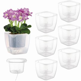 6-Pack Clear Self Watering Planters for Indoor Plants 7" Large African Violet Plant Pots Plastic Wick Flower Pots with Water Injection Hole, Orchid Plant Pot Set, Clear