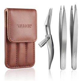 DuroX - 3 Sharp Tweezer Set, Pointed Tweezers for Ingrown Hair Treatment, Needle Nose Tweezers to Remove Splinter Out. Safety Round Tip Tweezers for Facial Hair Removal, Premium Pointy Tweezers