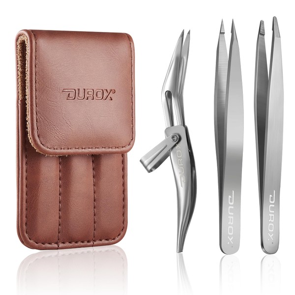 DuroX - 3 Sharp Tweezer Set, Pointed Tweezers for Ingrown