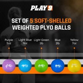 SHOP PLAY 9 Set of 5 Softball Plyoball Weighted Ball Set for Throwing and Pitching Training - Heavy Mini Training Balls for Softball - Builds Speed, Strength, & Muscle Memory