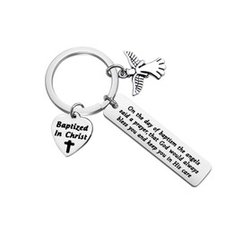 MYOSPARK Baptism Gift On The Day Of Baptized The Angels Said A Prayer Cross Bracelet Religious Gift For Family Friends (Baptized in christ keychain)