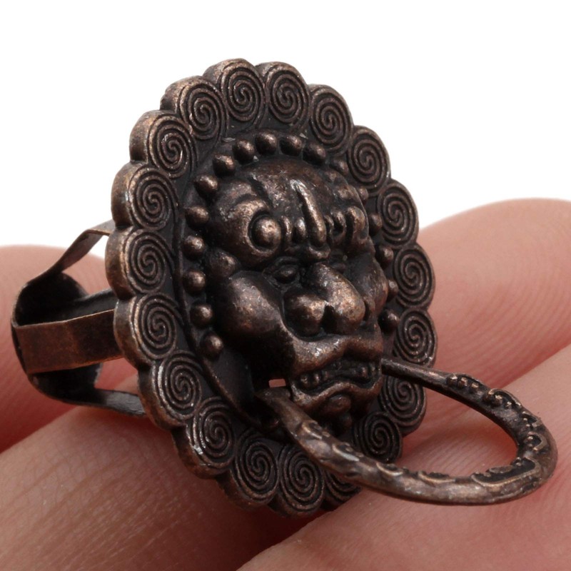 10Pcs 0.94"x 0.59" Antique Copper Lion Head Pull Handle Ring