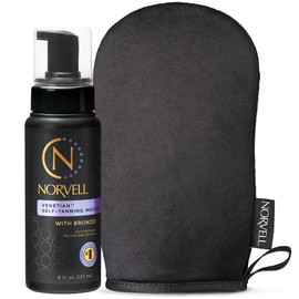 Norvell Sunless Self Tanning Bundle - Venetian Self Tanner Mousse with Bronzer, 8 Fl Oz + Streak-Free Tan Applicator Mitt - Premium Natural Looking Self Tanning Foam and Washable Self Tan Mitt