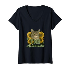 Womens TNR Feral Cat Rescue with Sunflowers V-Neck T-Shirt