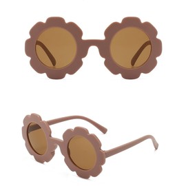 TOSGMLOUS Round flower Sunglasses for Kids Girl Boys Matte Coloful Sunflower Shades Outdoors UV400 Protection Eyewear (Matte Dark Red)