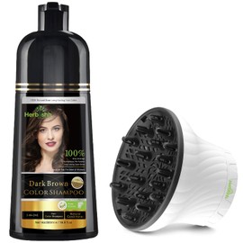 Herbishh Dark Brown Hair Color Shampoo - 3-In-1 Magic Dye for Gray Hair 500 Ml + Universal Hair Dryer Diffuser - Adjustable 3.5-8 cm, Rotary Clip for Curly & Wavy Hair, Even Heat