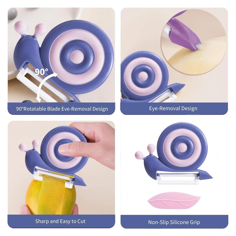 Fjquamitix Vegetable Peeler Snail Shape Design with Ceramic Blade Non-Slip
