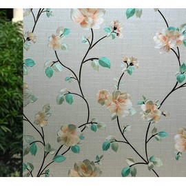 VSUDO 1 Roll 17.7" by 78.7" Privacy Window Film, Jasmine Flower Pattern Window Tint for Home, Static Cling Window Glass Sticker (9.68 Sq. Ft Total)