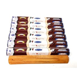 Satya Incense Sticks Hexa Box - 120 Sticks Includes JRose Wooden Incense Stick Holder (Red & White Rose)