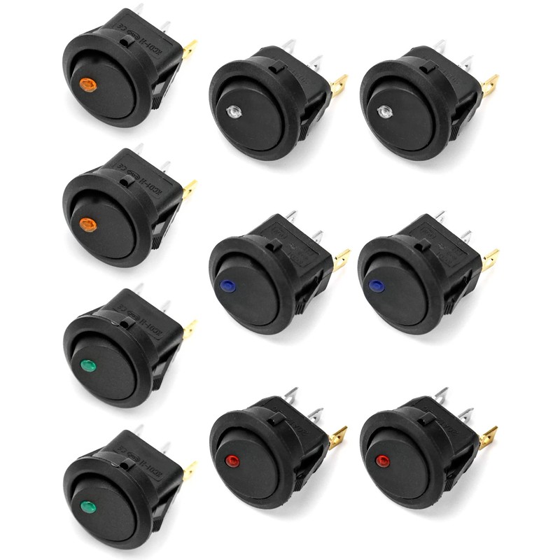 QWORK® 10Pcs LED Lighted Rocker Switch DC 12V 20A On/OFF,
