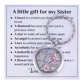 Kvekstio Floating Locket Stainless Steel Glass Keyring Gift for Women, Floating Charms Little Trinket Cute Keyring Gift, Multicolor, Medium