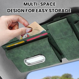 JNNJ Car Sun Visor Organiser, Card Holder, Adjustable Sun Visor Organiser, Car Multifunctional Storage Bag for Sunglasses, Bank Cards (Army Green)