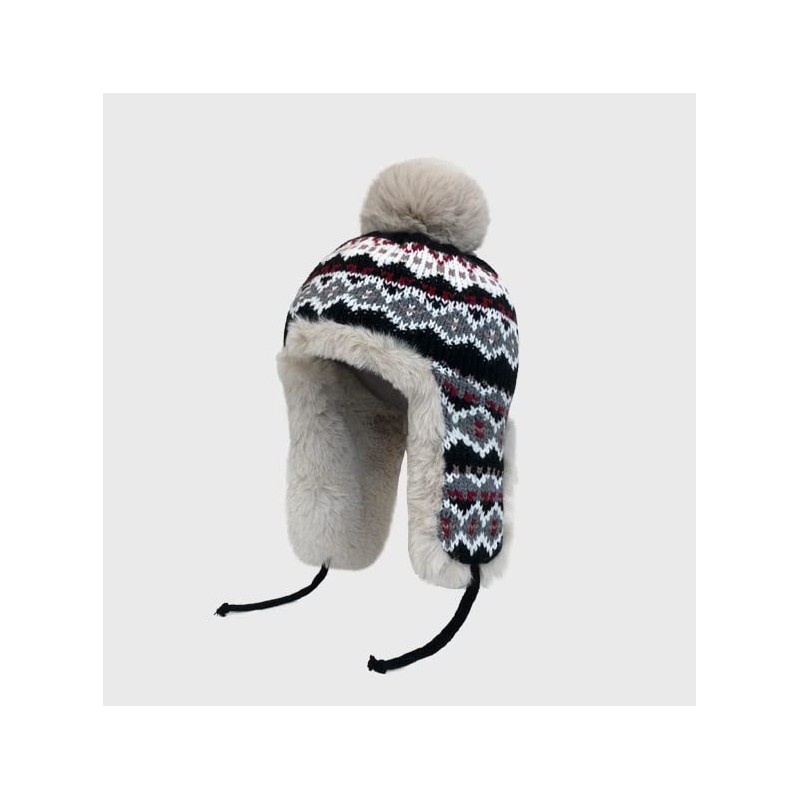 Women Teens Coldproof Knitted Trapper Hat with Thick Faux Fur