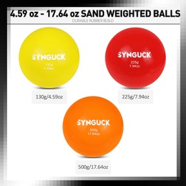 SYNGUCK 3 Pack Plyometric Weighted Balls for Baseball & Softball Training Set (4.6/7.9/17.6 oz) Improve Power, Pitching, Hitting - Perfect for Yoga, Fitness, Plyometrics - All Skill Levels
