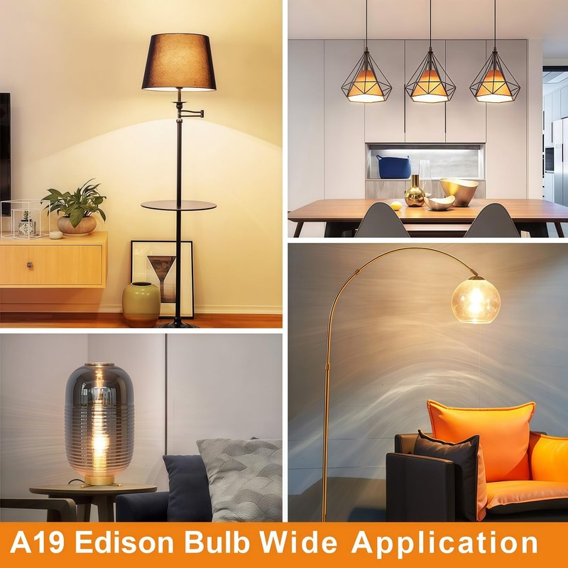 Vinaco A19 LED Edison Bulb Dimmable 8W 120V 2700K Warm
