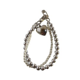 MMIUAEG Y2K White Pearl Heart Keychain Aesthetic Bag Charms Silver Bead Heart Pendant Bag Charms Purse Car Charms Keychain Wristlet Key Chains Women Cute Keychain Accessories