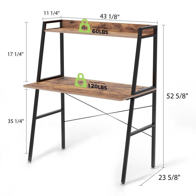 DESIGNA Small Computer Ladder Desk with Storage Shelves, 43 Inch