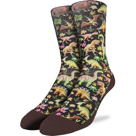 Good Luck Sock Men's Floral Dinosaurs Socks, Adult, Shoe Size 8-13