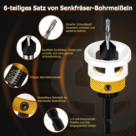 Countersink Drill Wood Countersink Drill Set with Depth Stop, Practical Countersink Wood Drill with 1/4 Inch Hex Shank, Made of Hss-M2 for Workshop, Wood Processing, Basic Equipment (Countersink 1Set)