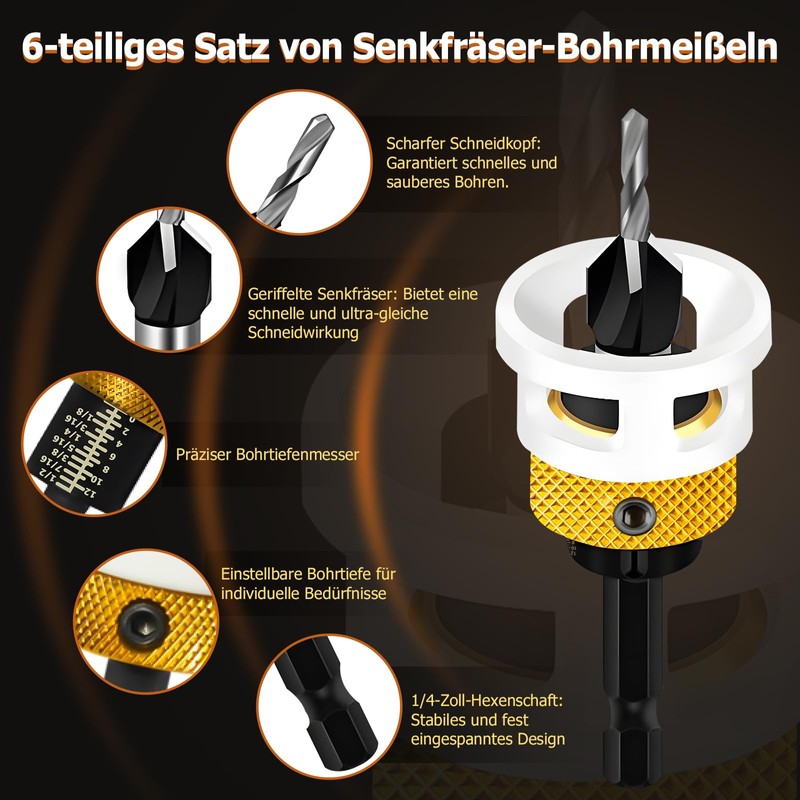 Countersink Drill Wood Countersink Drill Set with Depth Stop, Practical